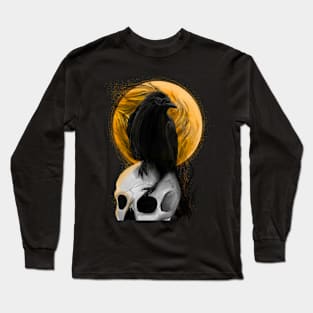 Crow On Skull Long Sleeve T-Shirt